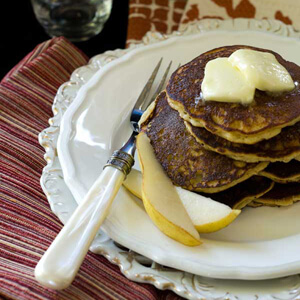 Pear, almond cardamom pancakes